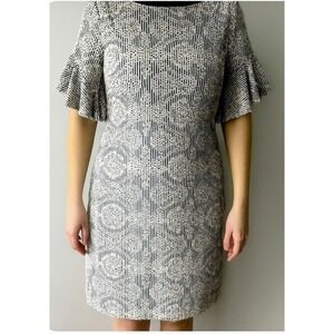 Lauren Ralph Lauren Dress Size 8 Striped Embordered Cotton  Ruffle Sleeve Shift‎